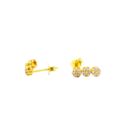 Orecchini lobo con attacco a pressione tre fiori zirconati placcati oro giallo in argento 925