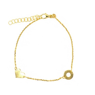 Bracciale maglia micro rollò con cuore a lastra e tondo traforato placcato oro giallo in argento 925