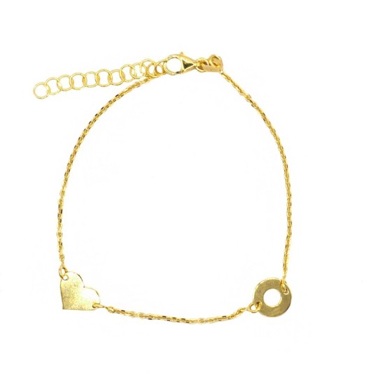 Micro rolled mesh bracelet with plate heart and openwork round yellow gold plated in 925 silver