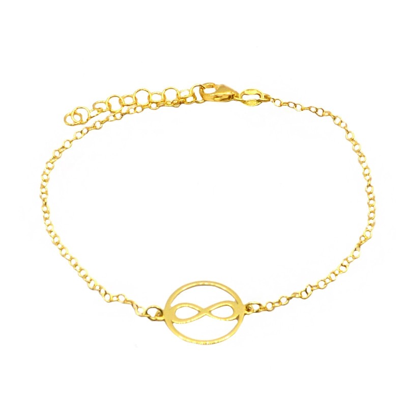 Bracciale maglia rollò con sagoma tondo e infinito centrale placcato oro giallo in argento 925