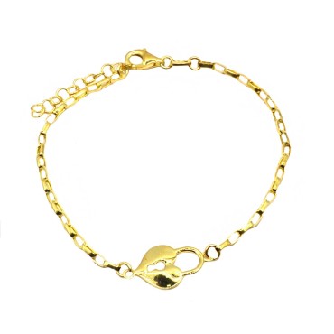 Bracciale maglia ovale agganciata con lucchetto a cuore accoppiato e traforato centrale placcato oro giallo in argento 925
