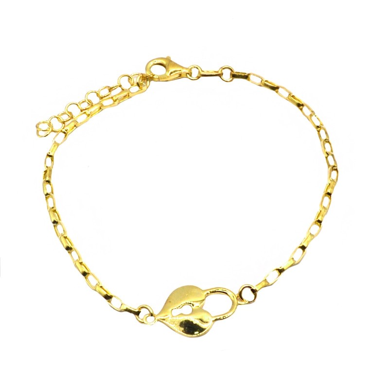 Bracciale maglia ovale agganciata con lucchetto a cuore accoppiato e traforato centrale placcato oro giallo in argento 925