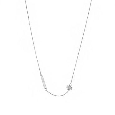 Forzatina link necklace with central slab plate and lateral slab four-leaf clover plated in white gold in 925 silver