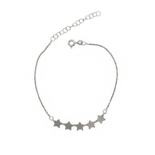 Bracciale maglia forzatina con stelle a lastra centrali placcato oro bianco in argento 925