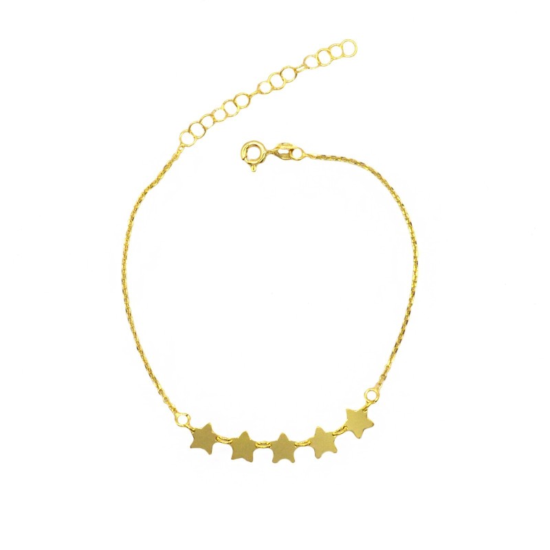 Bracciale maglia forzatina con stelle a lastra centrali placcato oro giallo in argento 925