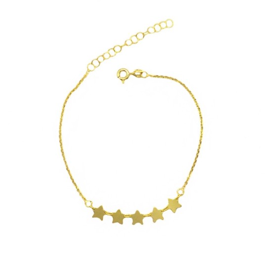 Bracciale maglia forzatina con stelle a lastra centrali placcato oro giallo in argento 925