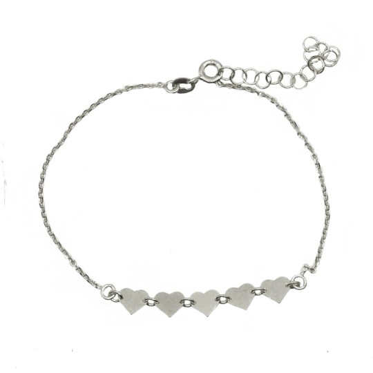Bracciale maglia forzatina con cuori a lastra centrali placcato oro bianco in argento 925