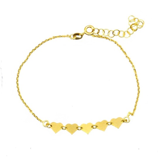Bracciale maglia forzatina con cuori a lastra centrali placcato oro giallo in argento 925