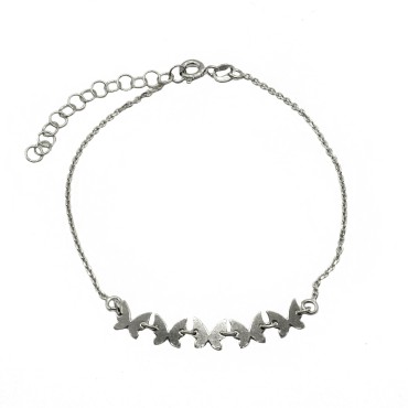 Forzatina link bracelet with central plate butterflies white gold plated in 925 silver