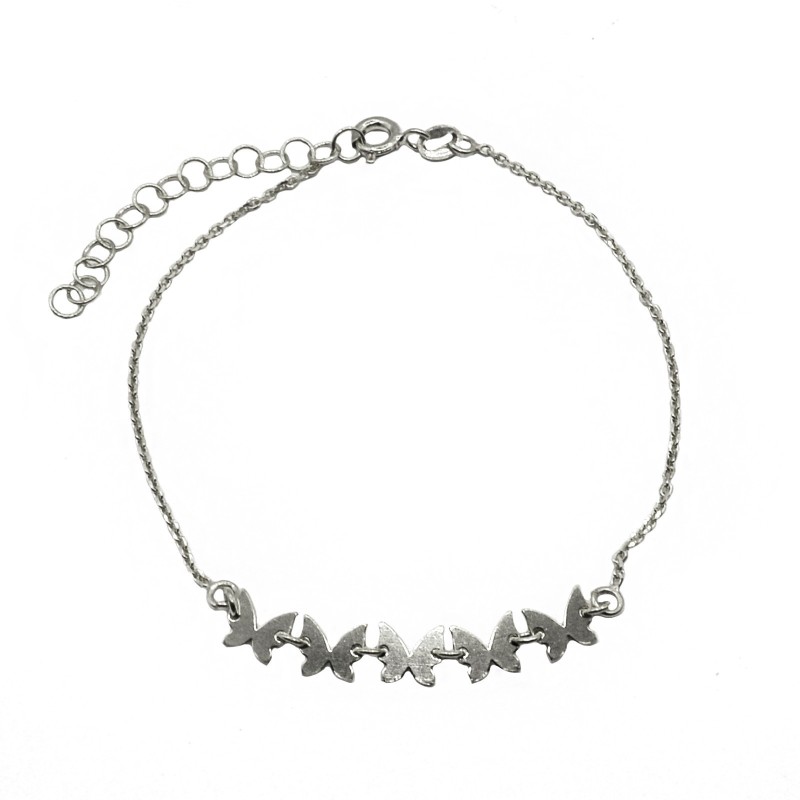 Forzatina link bracelet with central plate butterflies white gold plated in 925 silver