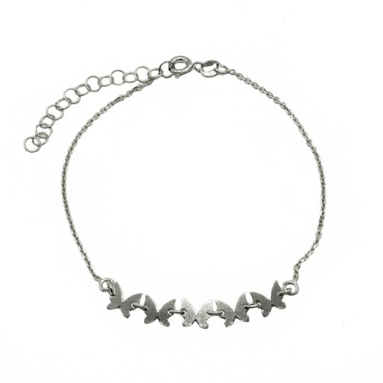 Bracciale maglia forzatina con farfalle a lastra centrale placcato oro bianco in argento 925