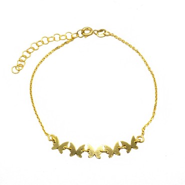 Bracciale maglia forzatina con farfalle a lastra centrale placcato oro giallo in argento 925