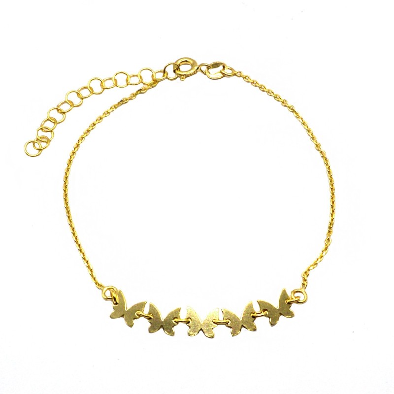Bracciale maglia forzatina con farfalle a lastra centrale placcato oro giallo in argento 925