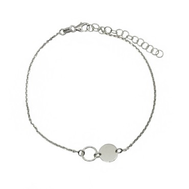 Forzatina link bracelet with circle shape and central plate circle white gold plated in 925 silver