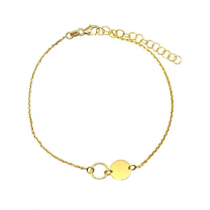Bracciale maglia forzatina con sagoma cerchio e cerchio a lastra centrale placcato oro giallo in argento 925