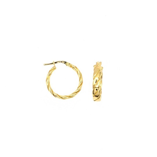 Orecchini a cerchio fascia con righe trasversali incise placcati oro giallo in argento 925