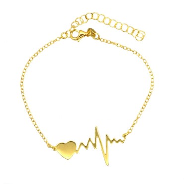 Bracciale maglia rollò con cuore e battito a lastra centrale placcato oro giallo in argento 925