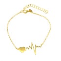 Rolled link bracelet with heart and central plate beat in yellow gold plated in 925 silver