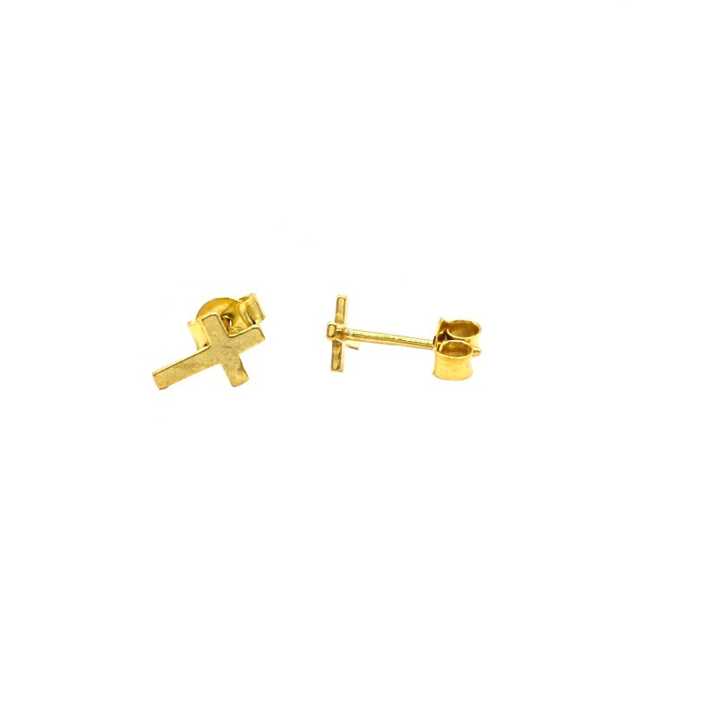 Yellow gold plated 925 silver plate cross lobe earrings