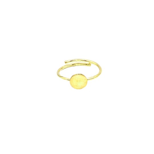 Adjustable wire ring with yellow gold plated central round plate in 925 silver