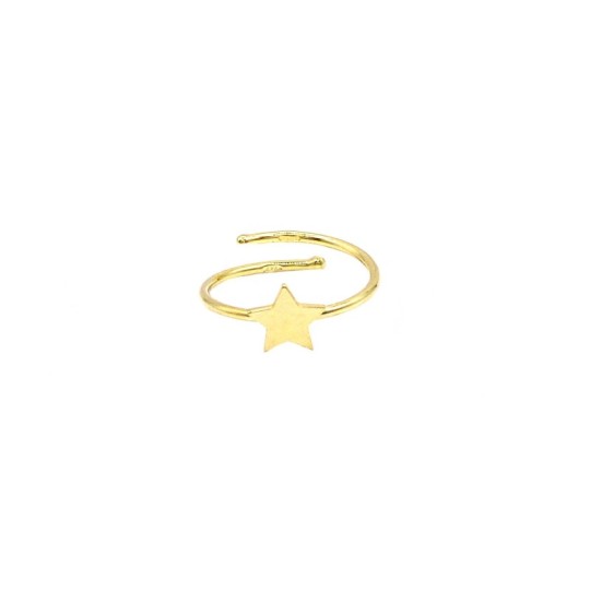 Adjustable wire ring with central plate star yellow gold plated in 925 silver
