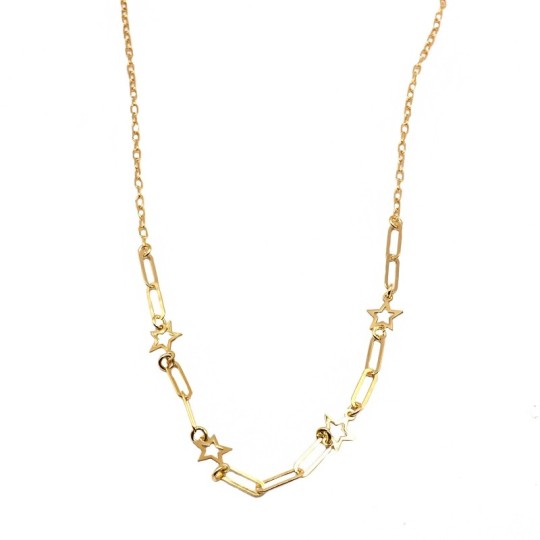 Collana maglia ovale con segmento centrale di maglia biscotto con stelle a lastra placcata oro giallo in argento 925