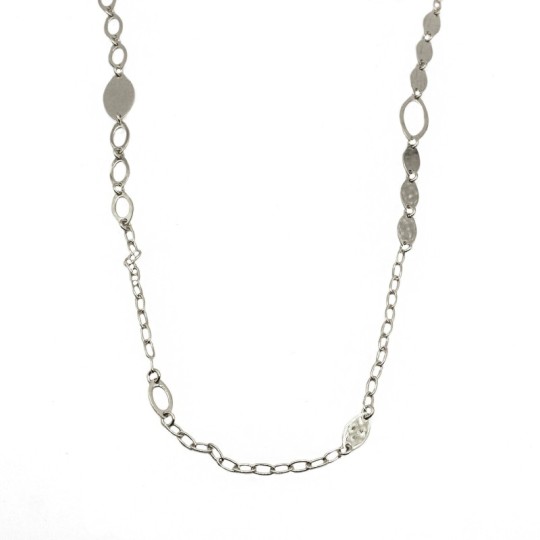 Collana maglia rollò ovale con ovali a lastra e ovali traforati placcata oro bianco in argento 925