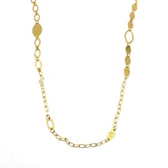 Collana maglia rollò ovale con ovali a lastra e ovali traforati placcata oro giallo in argento 925