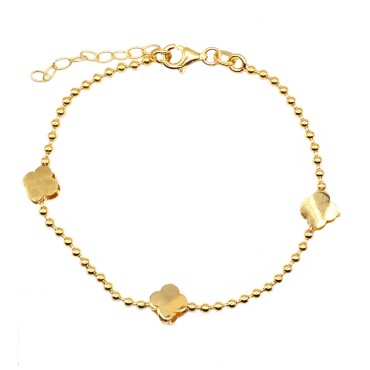 Sphere link bracelet with coupled yellow gold plated 925 silver clover leaves