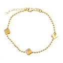 Sphere link bracelet with coupled yellow gold plated 925 silver clover leaves