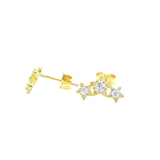 Orecchini a lobo arco 3 stelle pietra nuda bianca placcati oro giallo in argento 925
