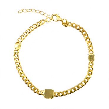 Bracciale maglia grumetta con quadrati a lastra saldati placcato oro giallo in argento 925
