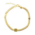 Curb link bracelet with welded slab squares, yellow gold plated in 925 silver
