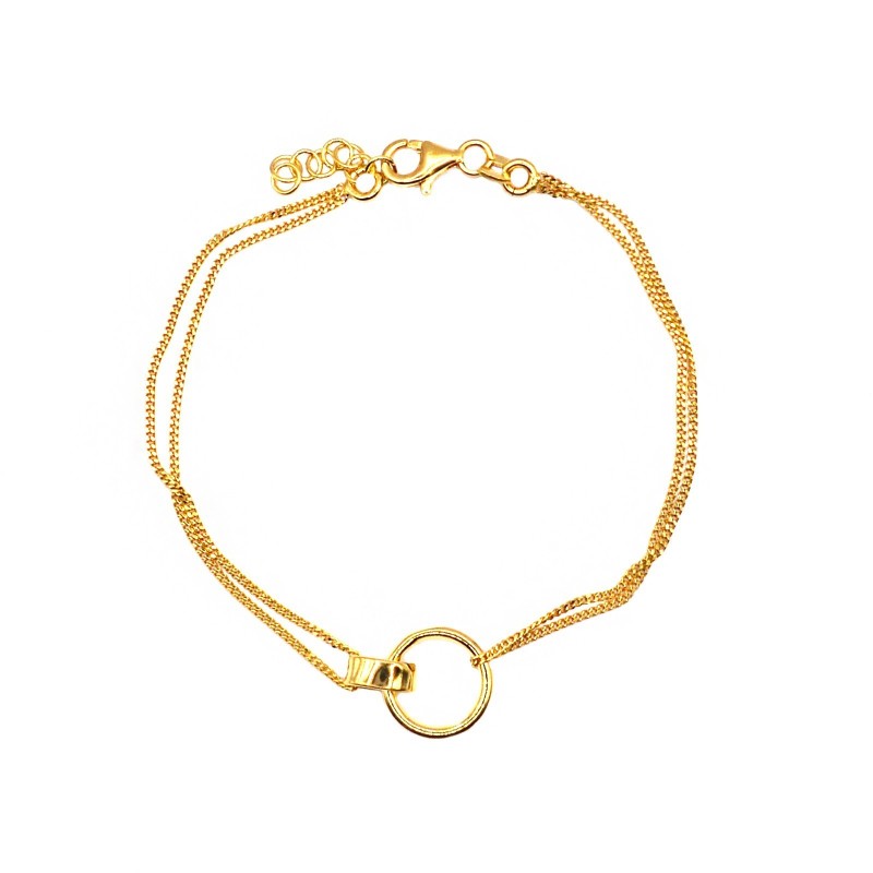 2-strand grumettina link bracelet with central oval and round yellow gold plated in 925 silver