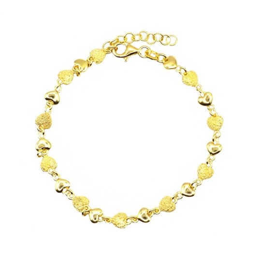 Bracciale maglia a cuori accoppiati diamantati e lucidi placcata oro giallo in argento 925