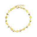 Link bracelet with diamond and shiny coupled hearts, yellow gold plated in 925 silver