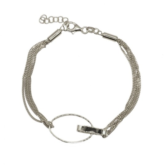 Bracciale maglia grumettina a 4 fili con centrale rigido ovale e rettangolo placcato oro bianco in argento 925
