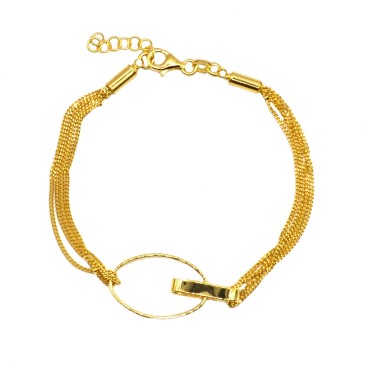 Bracciale maglia grumettina a 4 fili con centrale rigido ovale e rettangolo placcato oro giallo in argento 925