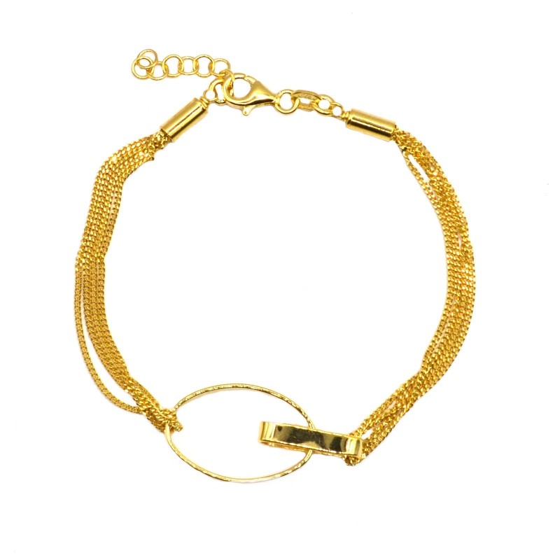 Bracciale maglia grumettina a 4 fili con centrale rigido ovale e rettangolo placcato oro giallo in argento 925