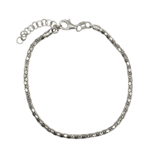 White gold plated diamond tubular woven bracelet in 925 silver
