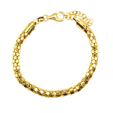 Yellow gold plated diamond tubular woven bracelet in 925 silver
