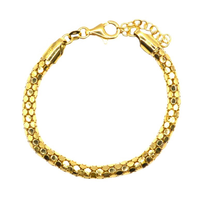 Yellow gold plated diamond tubular woven bracelet in 925 silver