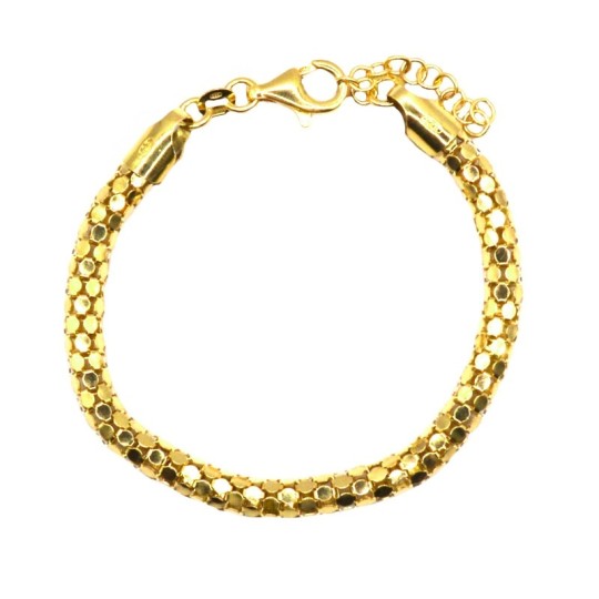 Yellow gold plated diamond tubular woven bracelet in 925 silver