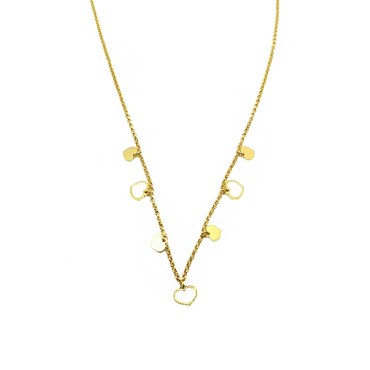 Collana maglia rollò diamantata con cuori pendenti a lastra e in madre perla placcati oro giallo in argento 925