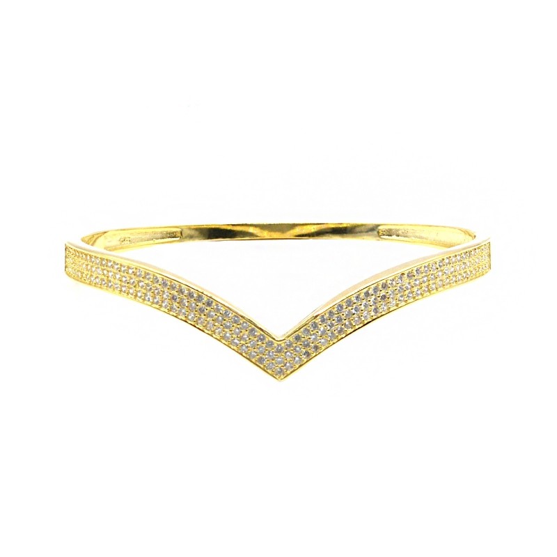 Bracciale rigido a V semizirconato bianco con chiusura a scatto placcato oro giallo in argento 925