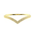 White semi-zircon V-shaped rigid bracelet with yellow gold plated 925 silver snap closure