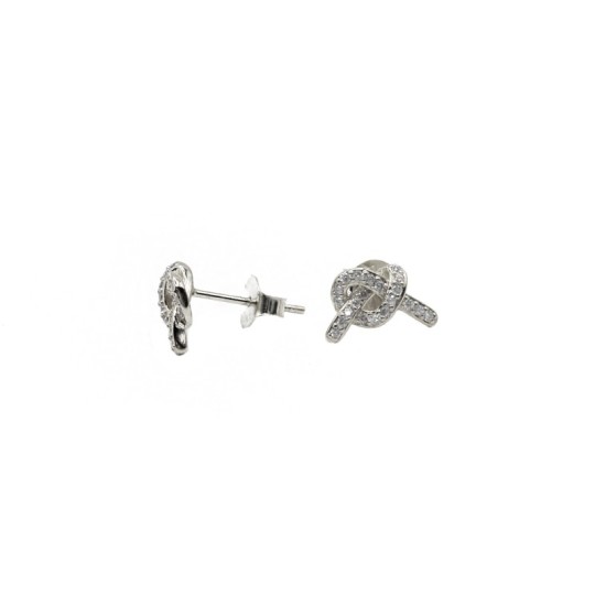 Orecchini a lobo nodo zirconato bianco placcato oro bianco in argento 925