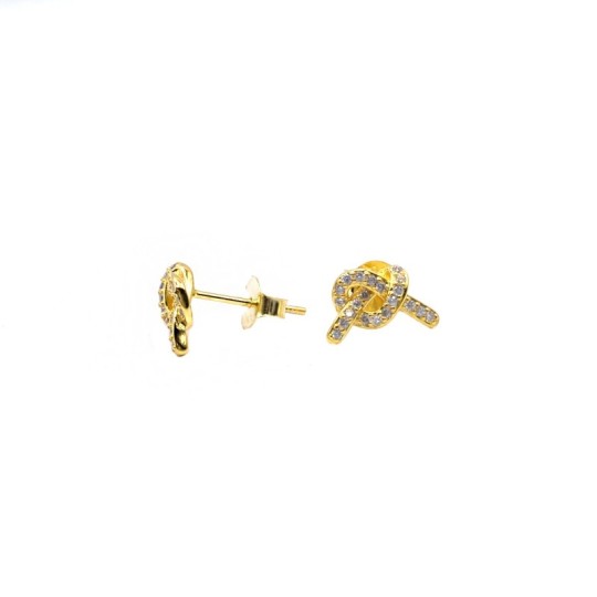 Orecchini a lobo nodo zirconato bianco placcato oro giallo in argento 925