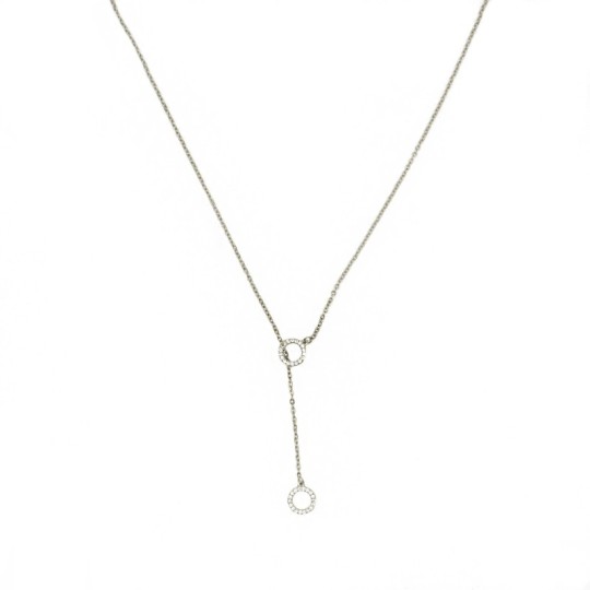 Forzatina link latch necklace with white zircon circle shapes, white gold plated in 925 silver