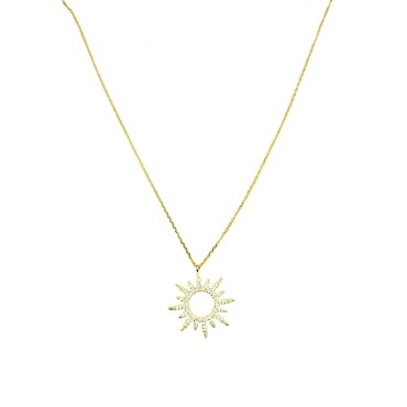 Collana maglia forzatina con pendente sagoma sole a pavè di zirconi bianchi placcato oro giallo in argento 925